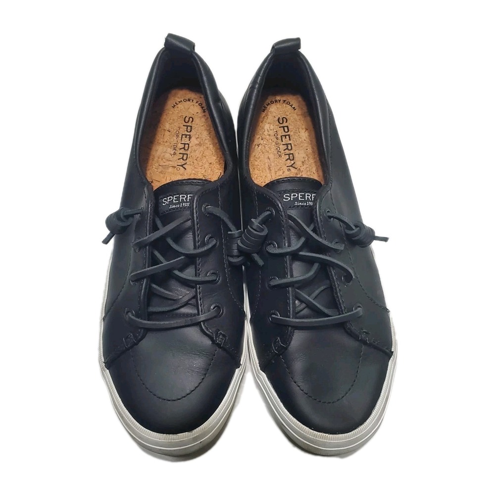 Sperry‎ Women's Crest Vibe Leather Sneakers Black Size 8.5 STS84548